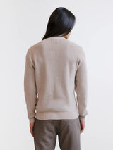 Pull col rond à jeu de points beige - IZAC