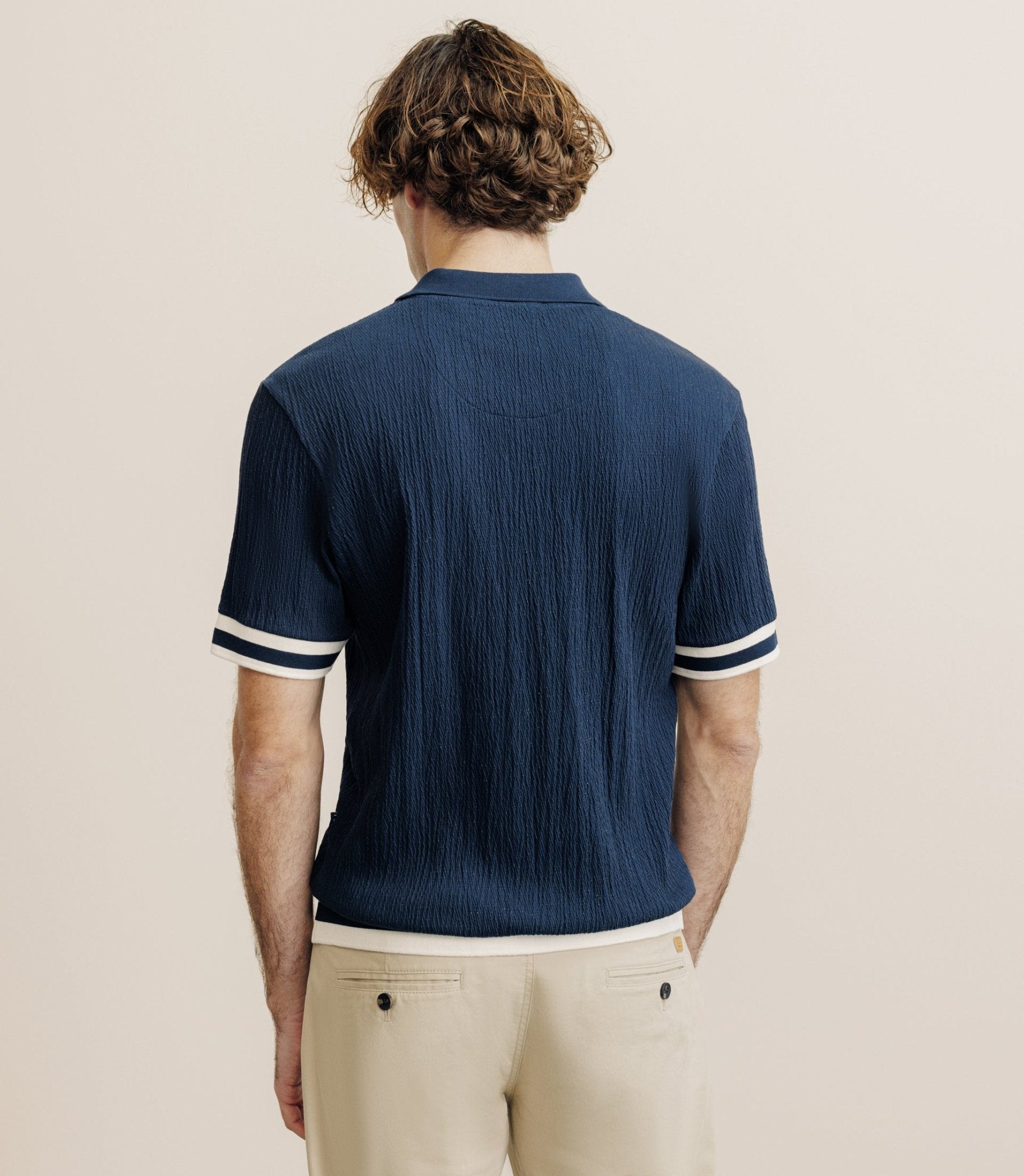 Polo boutonné en jersey marine - IZAC