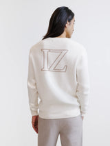 Ecru round-neck jacquard sweater