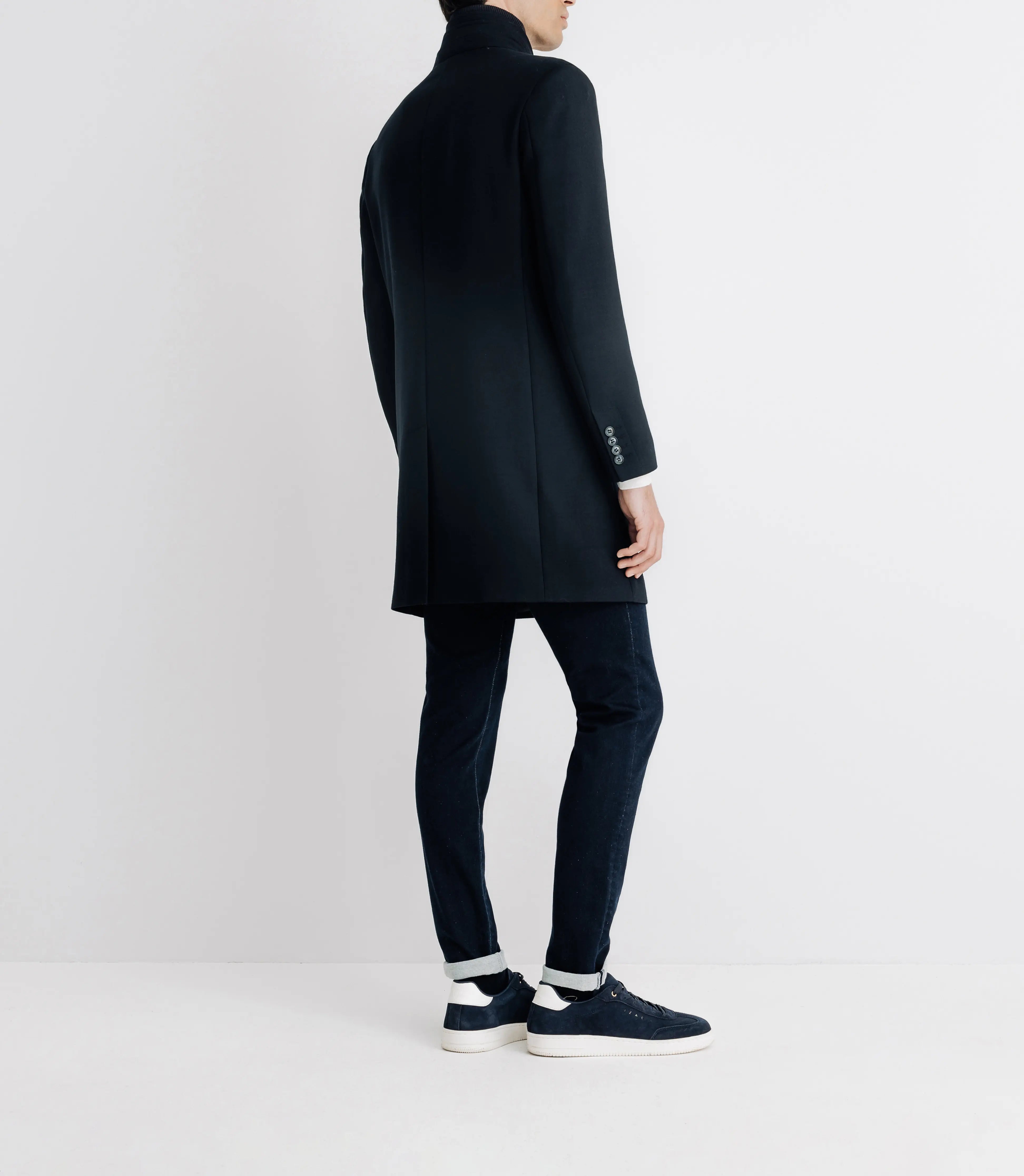 Manteau ville droit à col montant marine - IZAC