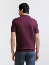 Burgundy open-collar knit polo shirt