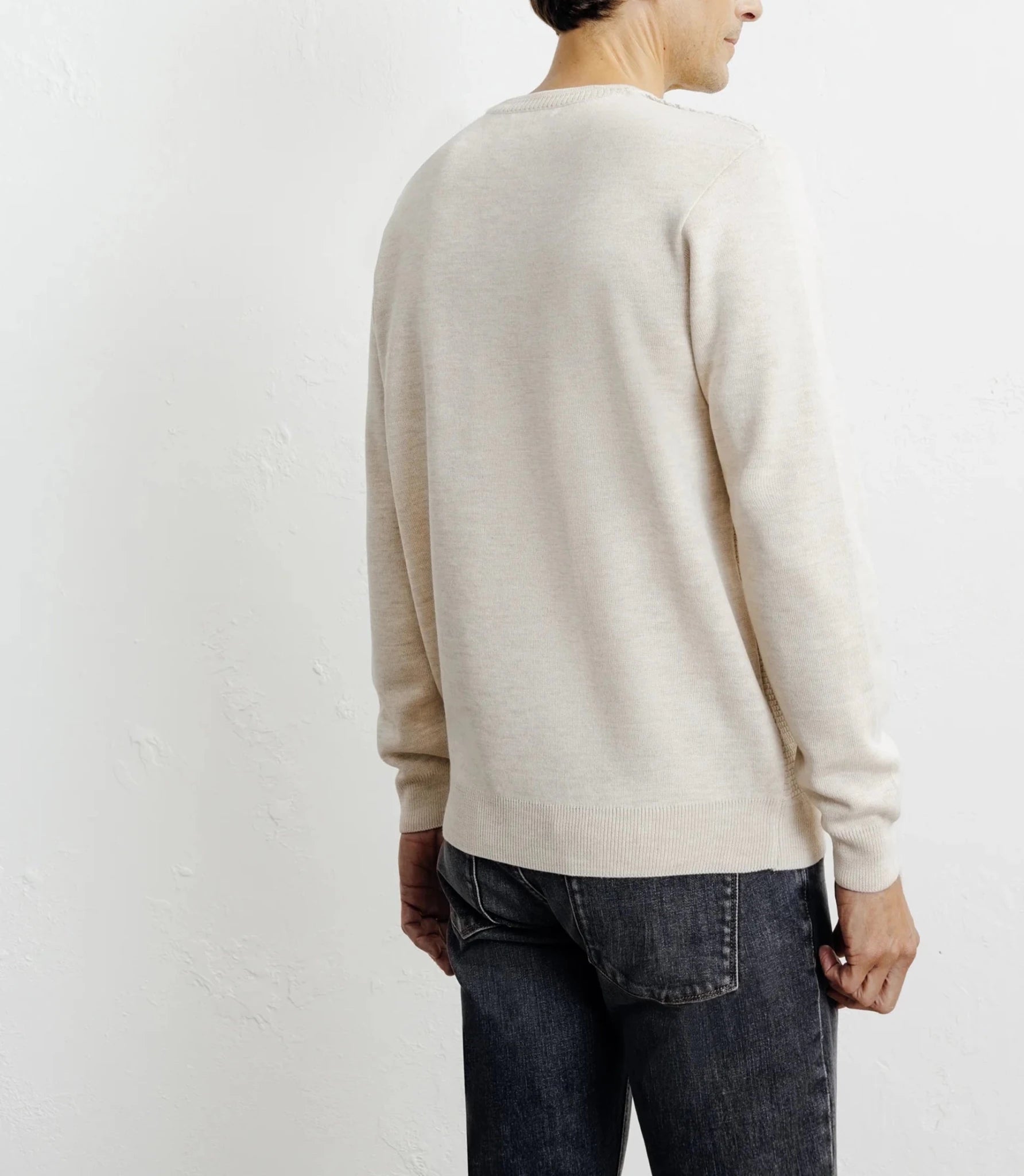 Pull col rond jeux de points beige - IZAC