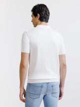 Open-neck polo shirt in ecru knit