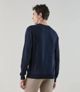 Pull col rond en maille torsadée marine - IZAC