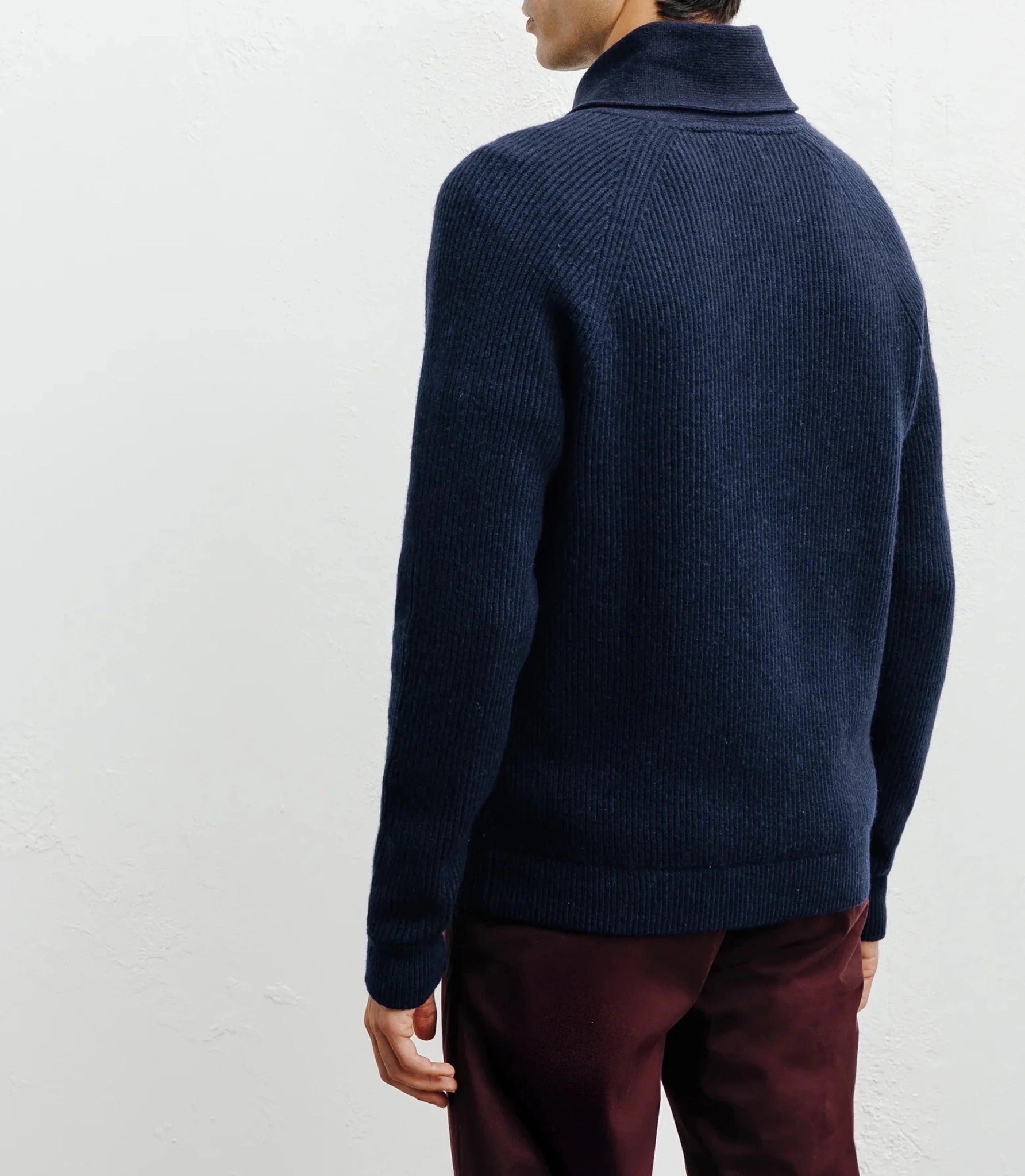 Pull en laine col châle marine