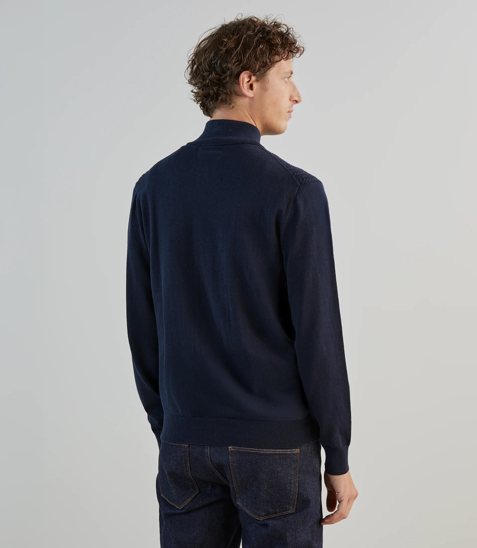 Gilet zippé en maille torsadée marine - IZAC