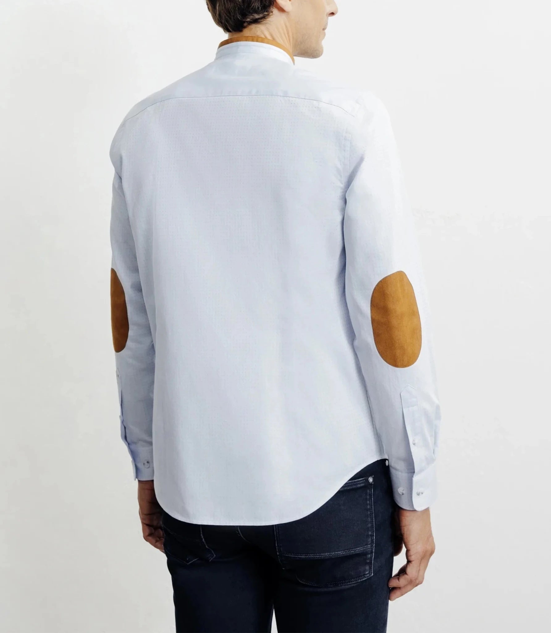 Chemise casual col mao avec coudières ciel - IZAC