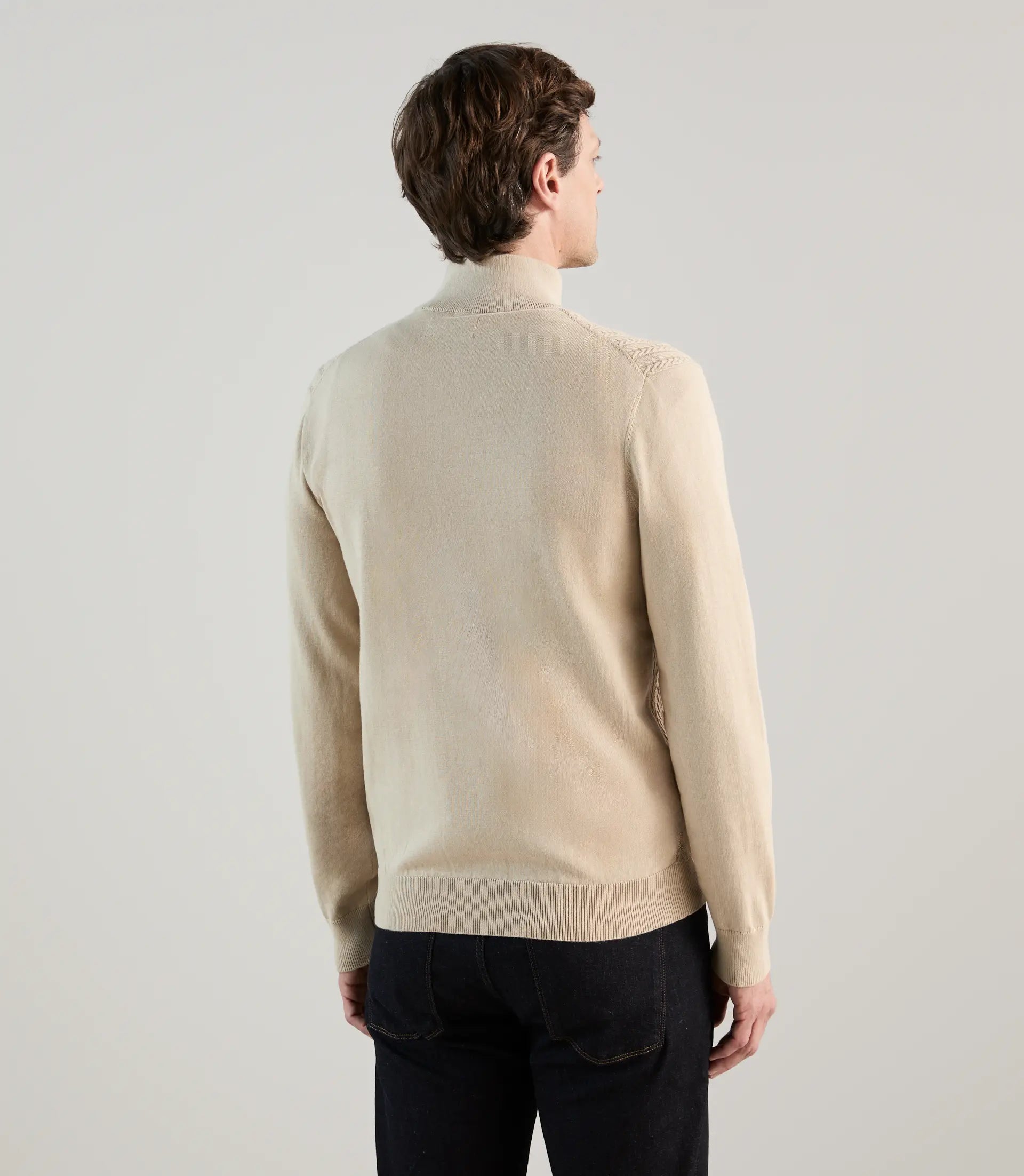 Gilet zippé en maille torsadée beige - IZAC