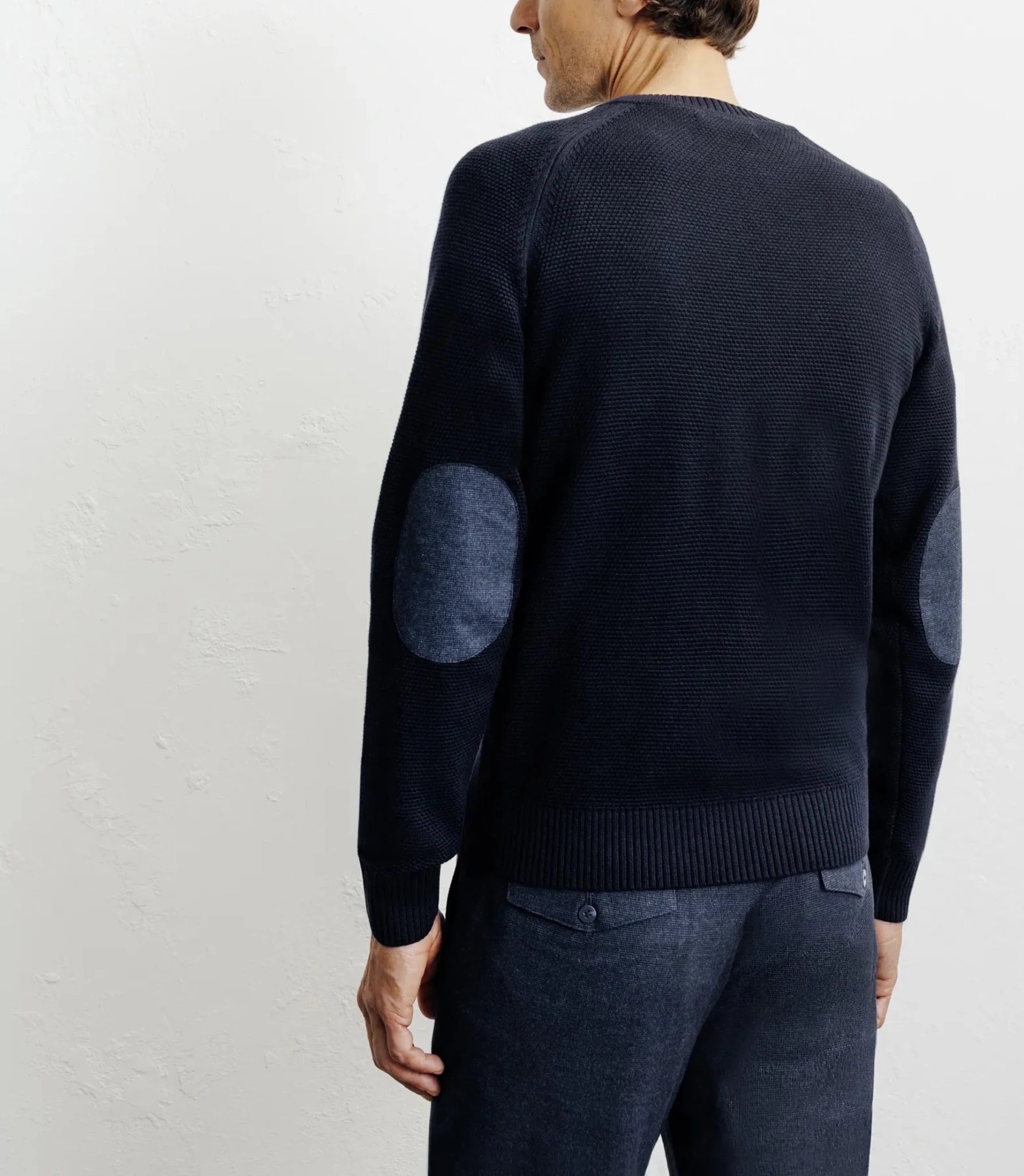 Pull col rond jeux de points marine - IZAC