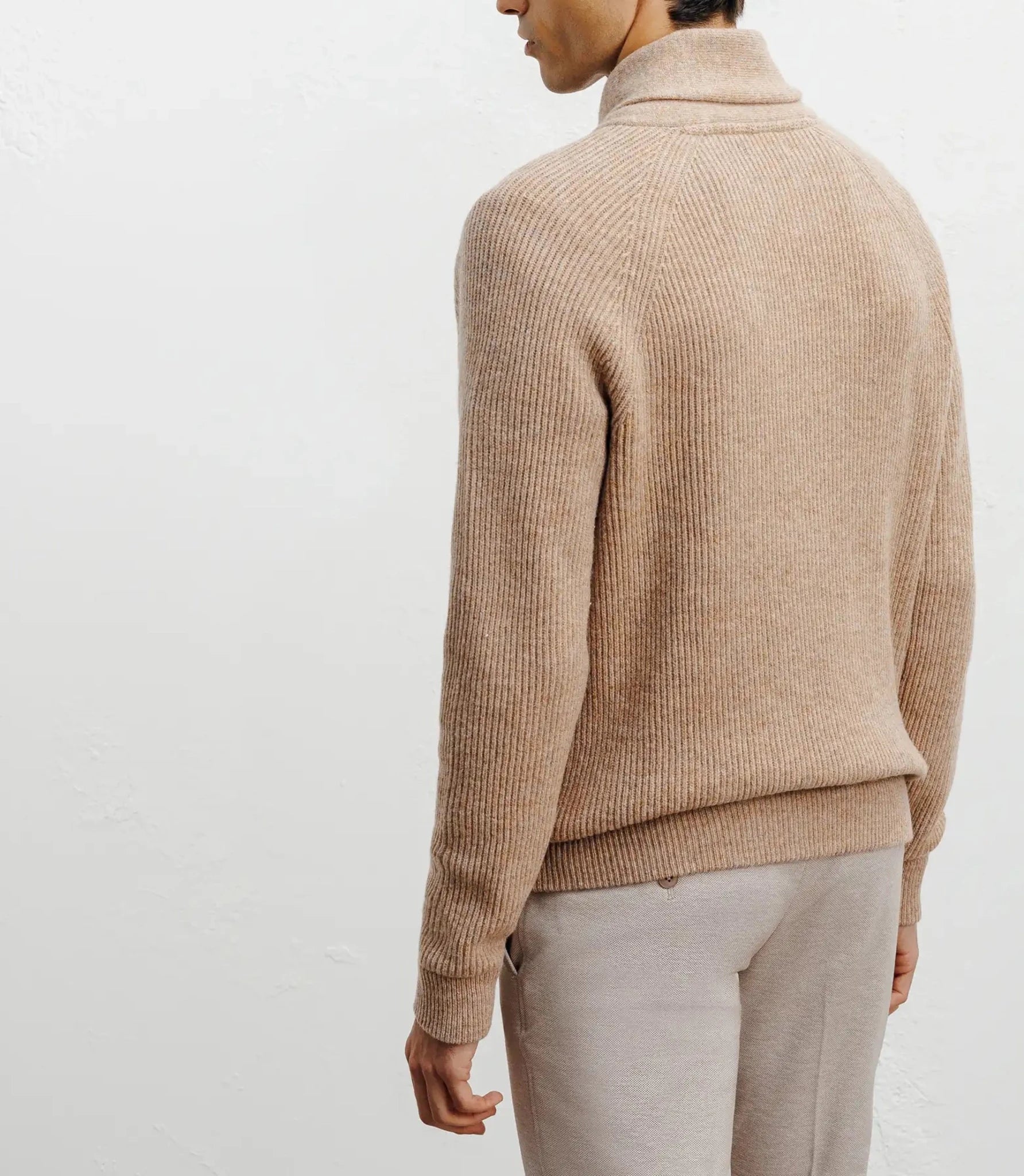 Pull en laine col châle beige - IZAC