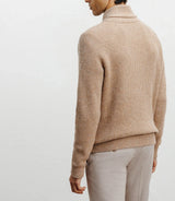 Beige shawl-collared wool sweater