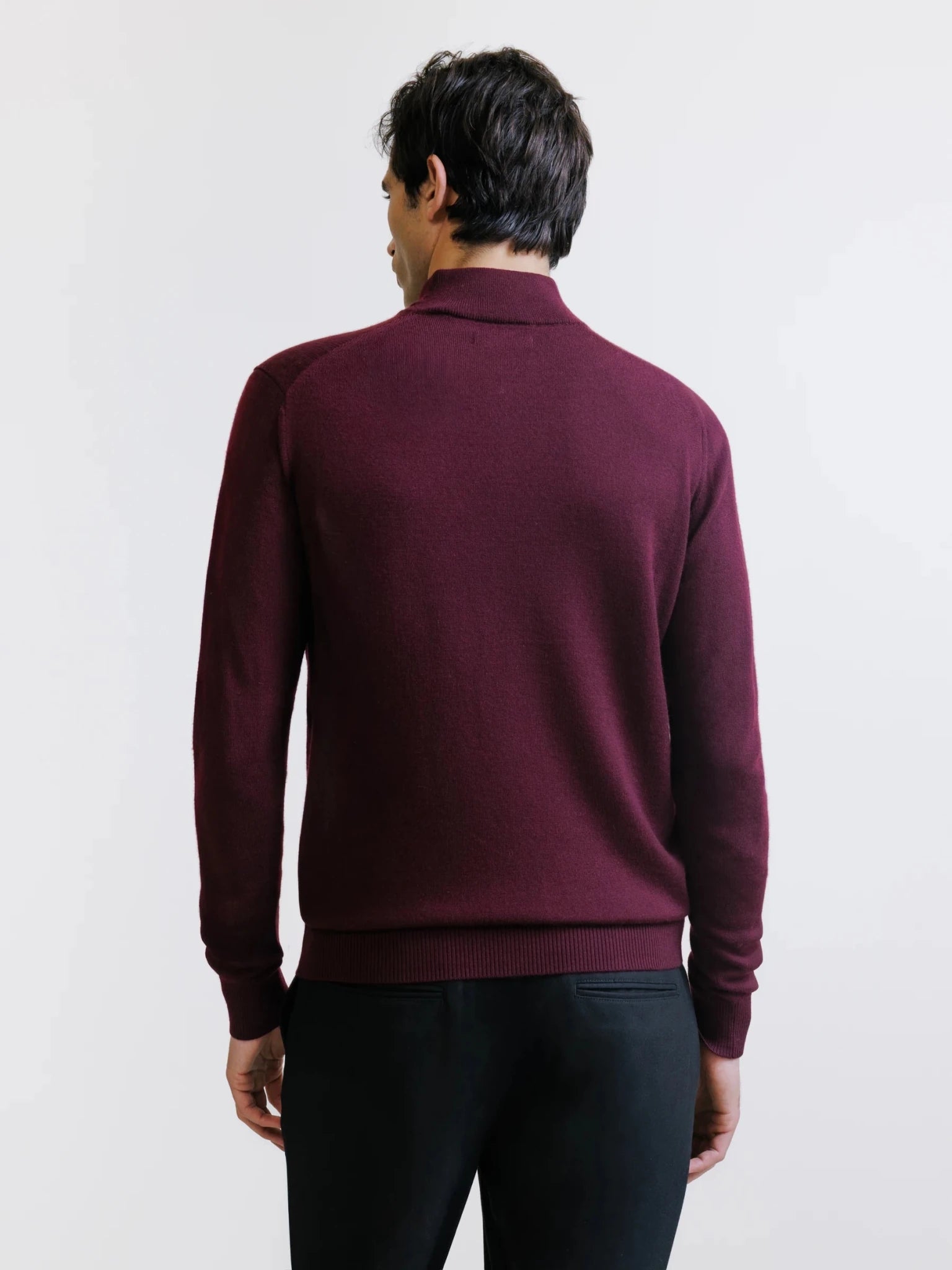 Burgundy Merino Wool Half-Zip Sweater