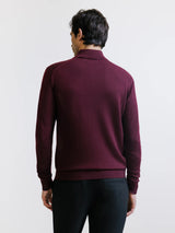 Pull demi-zippé en laine mérinos bordeaux