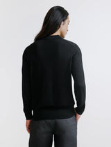 Pull col polo boutonné en laine mérinos noir