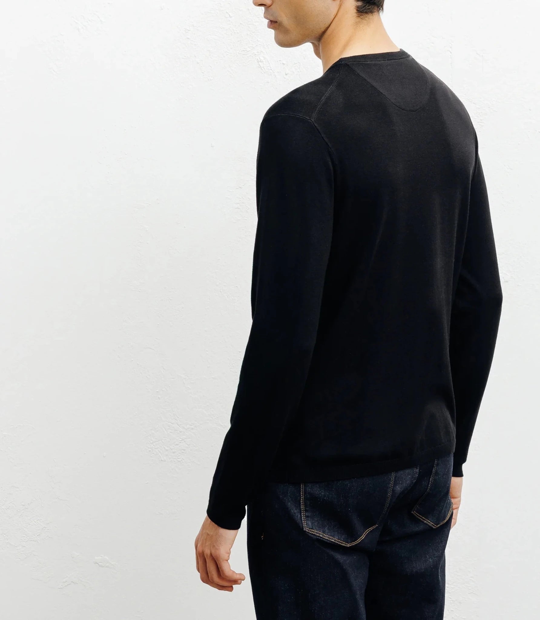 Pull manches longues col rond en maille noir - IZAC
