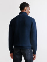 Navy zip-up cardigan with stitch detailing