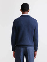Pull en laine à col polo boutonné marine