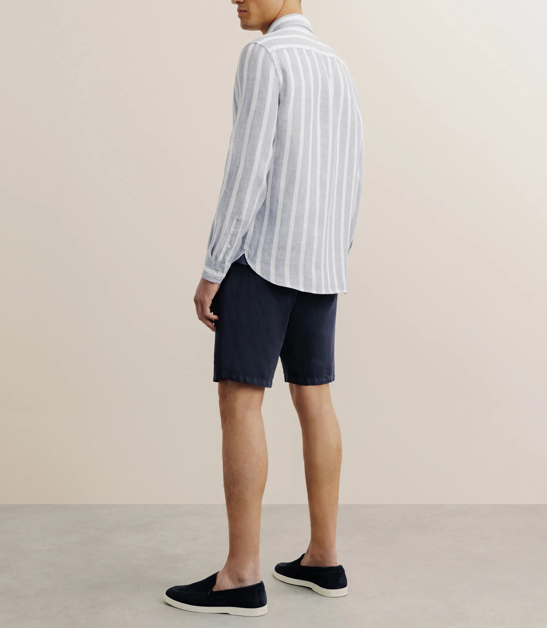 Chemise rayée 100% lin bleue