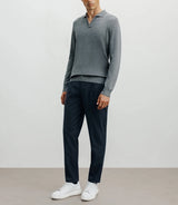 Pull col polo en laine mérinos gris chiné