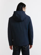 Reversible hooded navy jacket