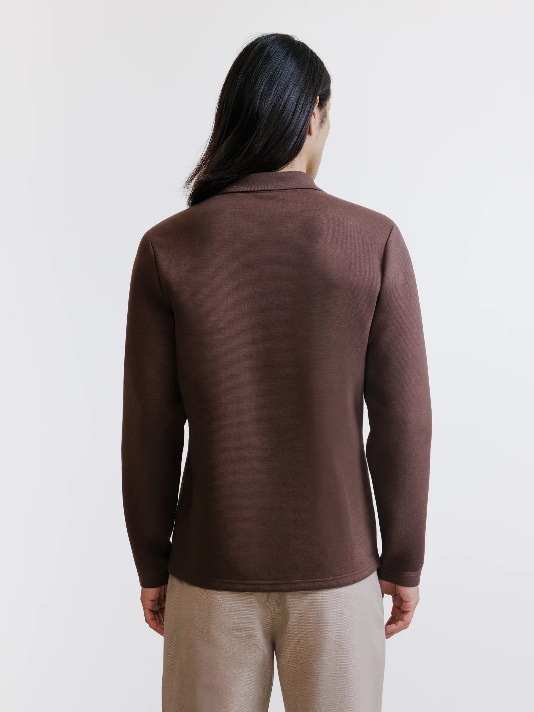 Polo manches longues col ouvert marron