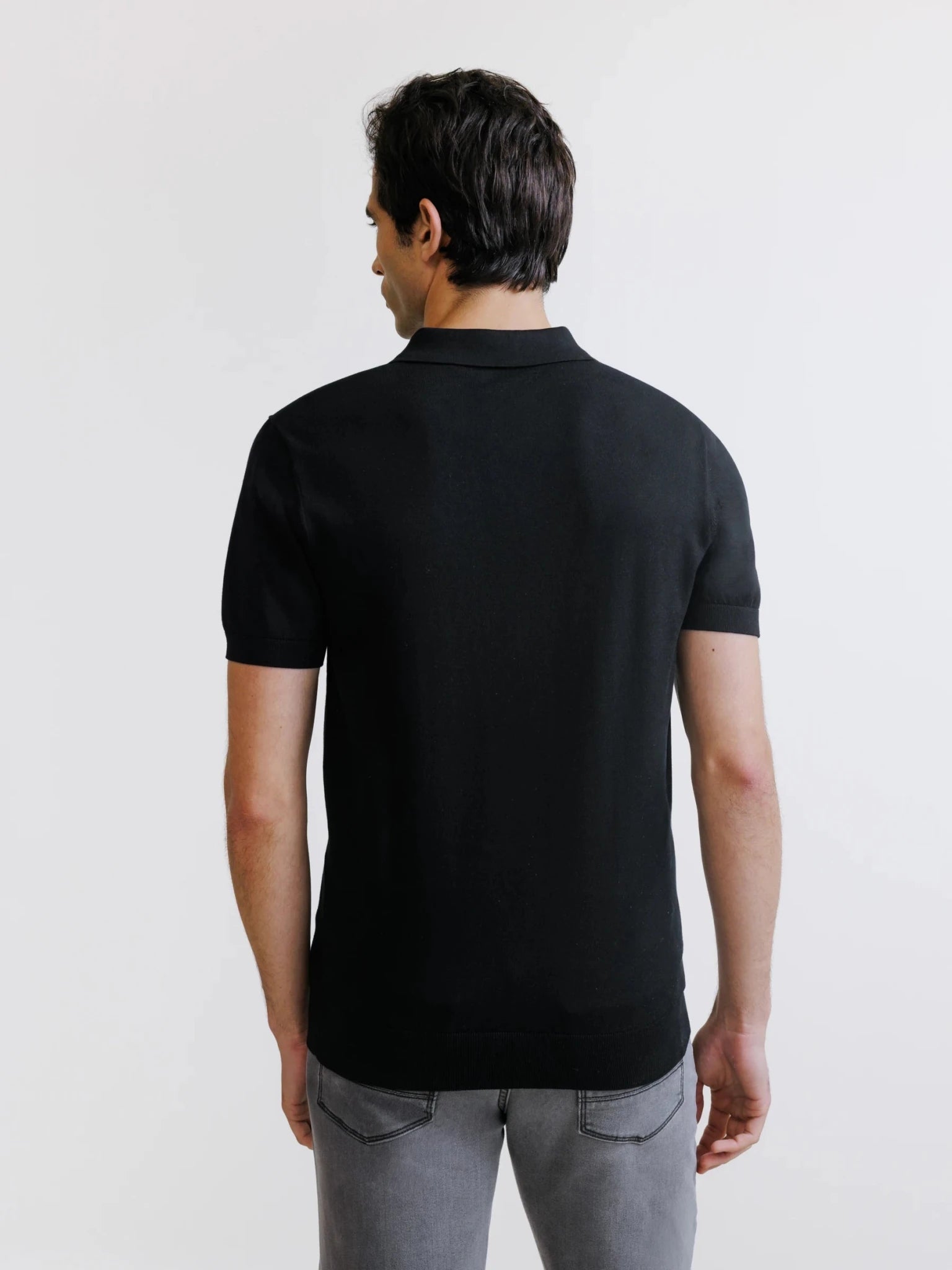 Black mesh open collar polo shirt