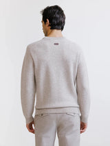 Round neck wool sweater in beige