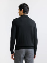 Pull demi zippé mérinos noir