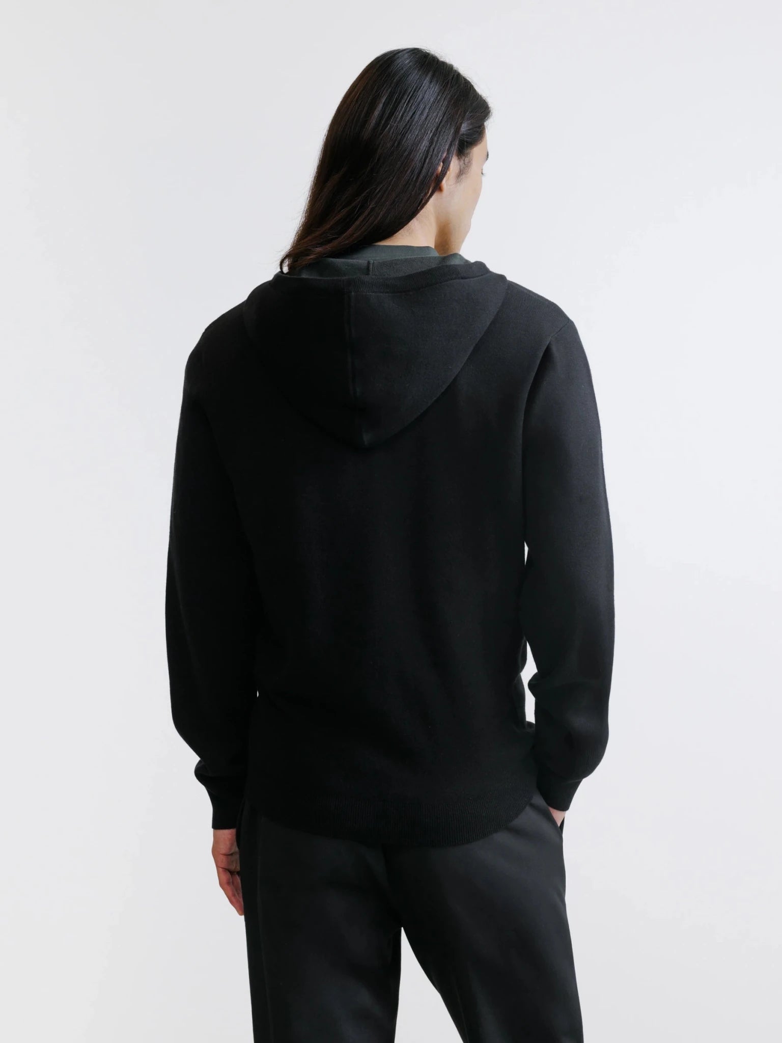 Hoodie en maille à capuche demi-zippé noir
