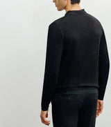 Zipped polo-neck sweater in black fine knit