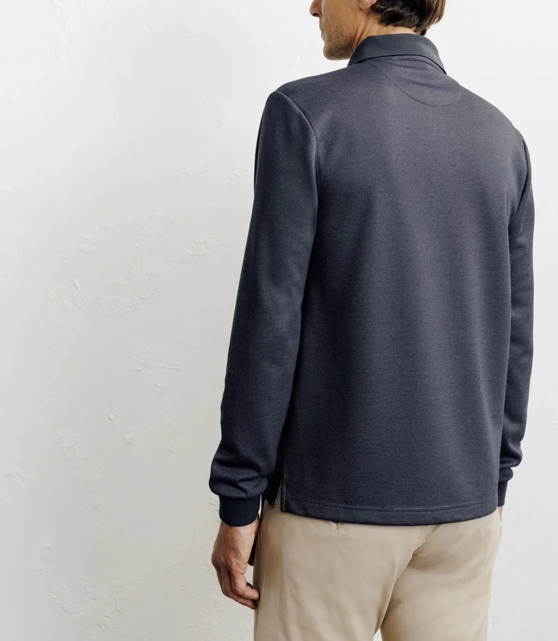Navy knit button-down polo shirt