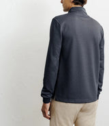 Navy knit button-down polo shirt