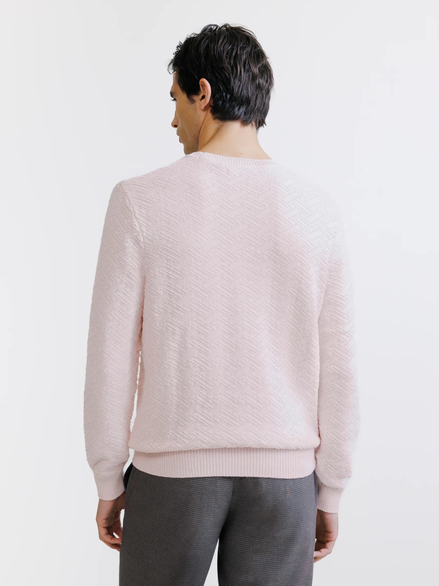 Pull jacquard col rond rose
