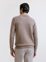 Pull en laine à col polo boutonné châtain