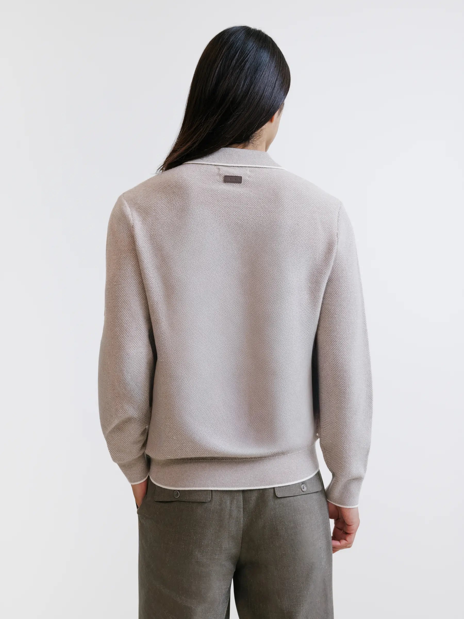 Beige zipped polo neck jumper