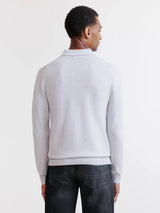 Pull col polo en laine mérinos gris chiné