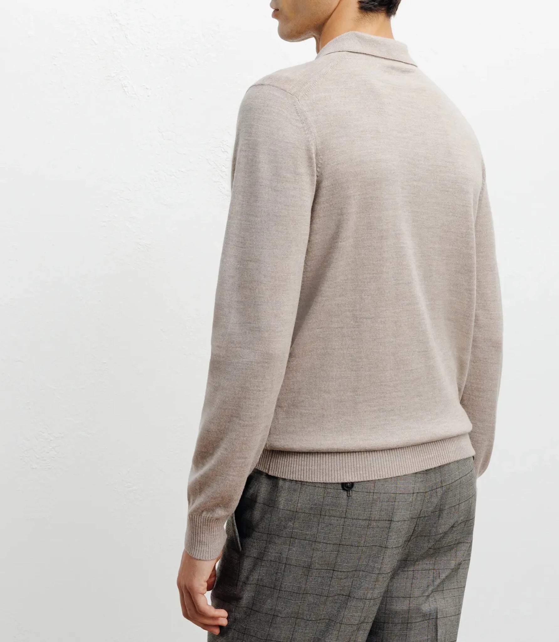 Pull col polo en laine mérinos beige - IZAC