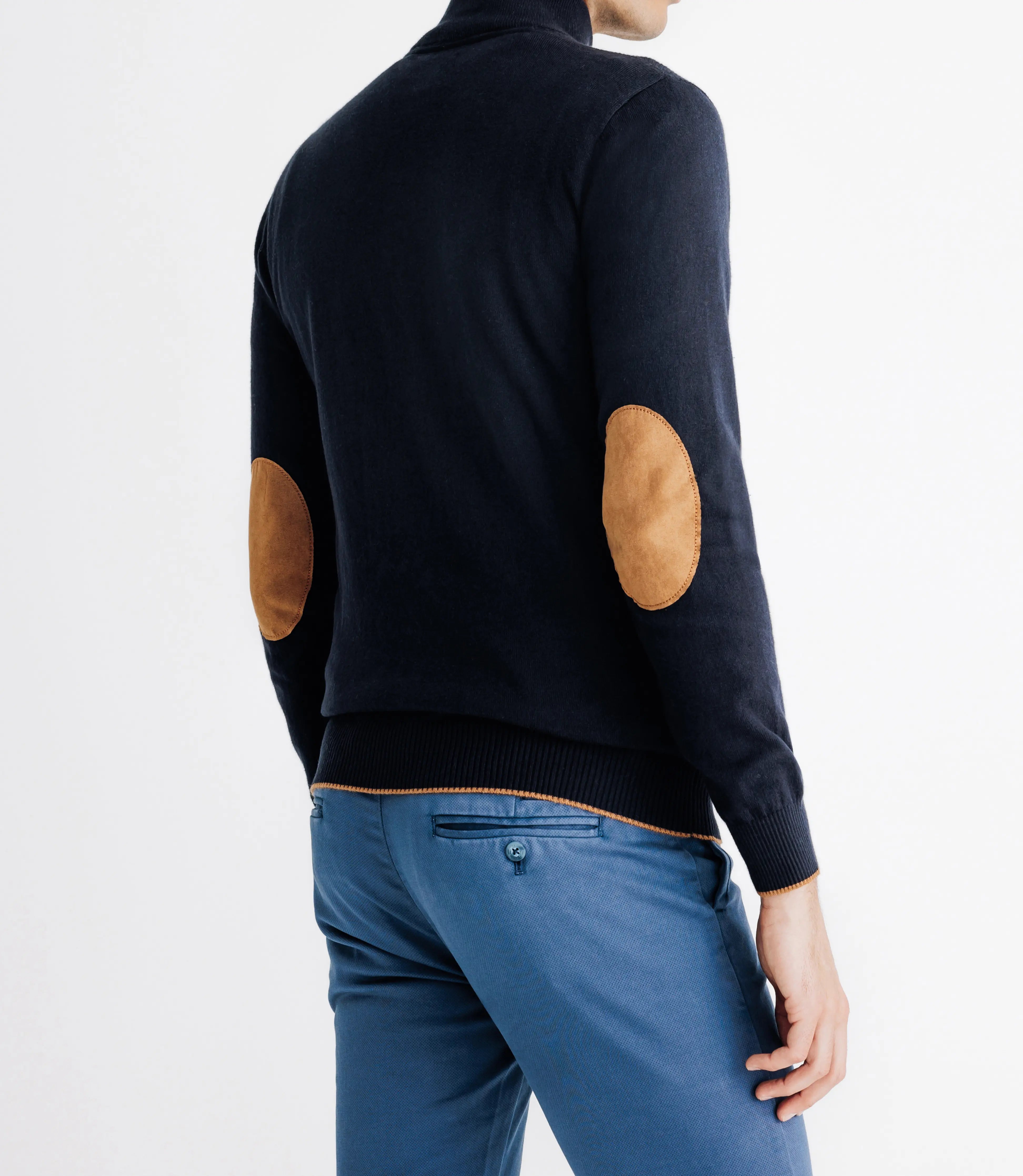 Pull coton/cachemire col zippé bleu marine - IZAC