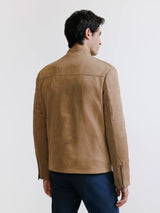 Blouson motard en suède camel