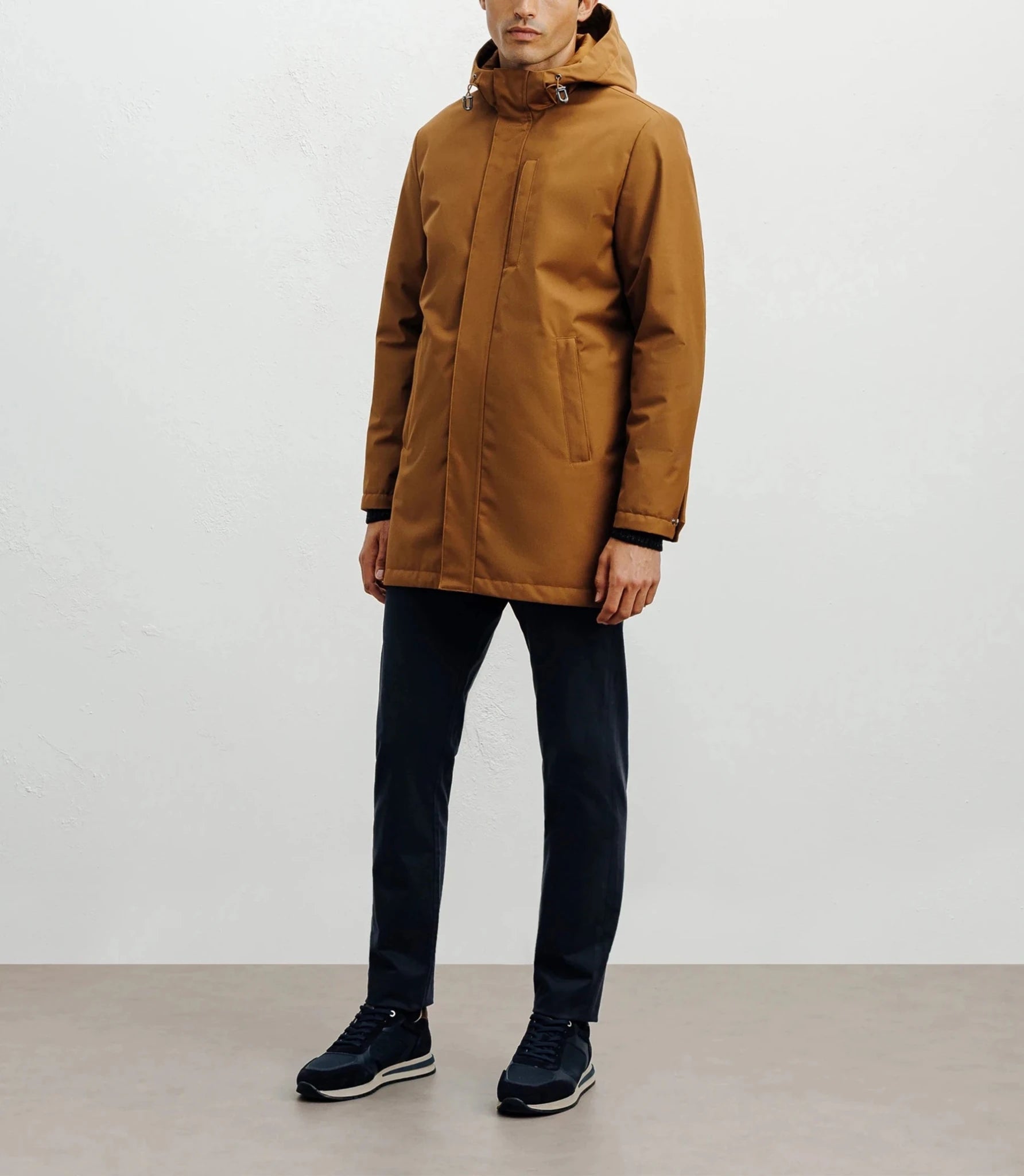 Lightweight camel hooded parka
