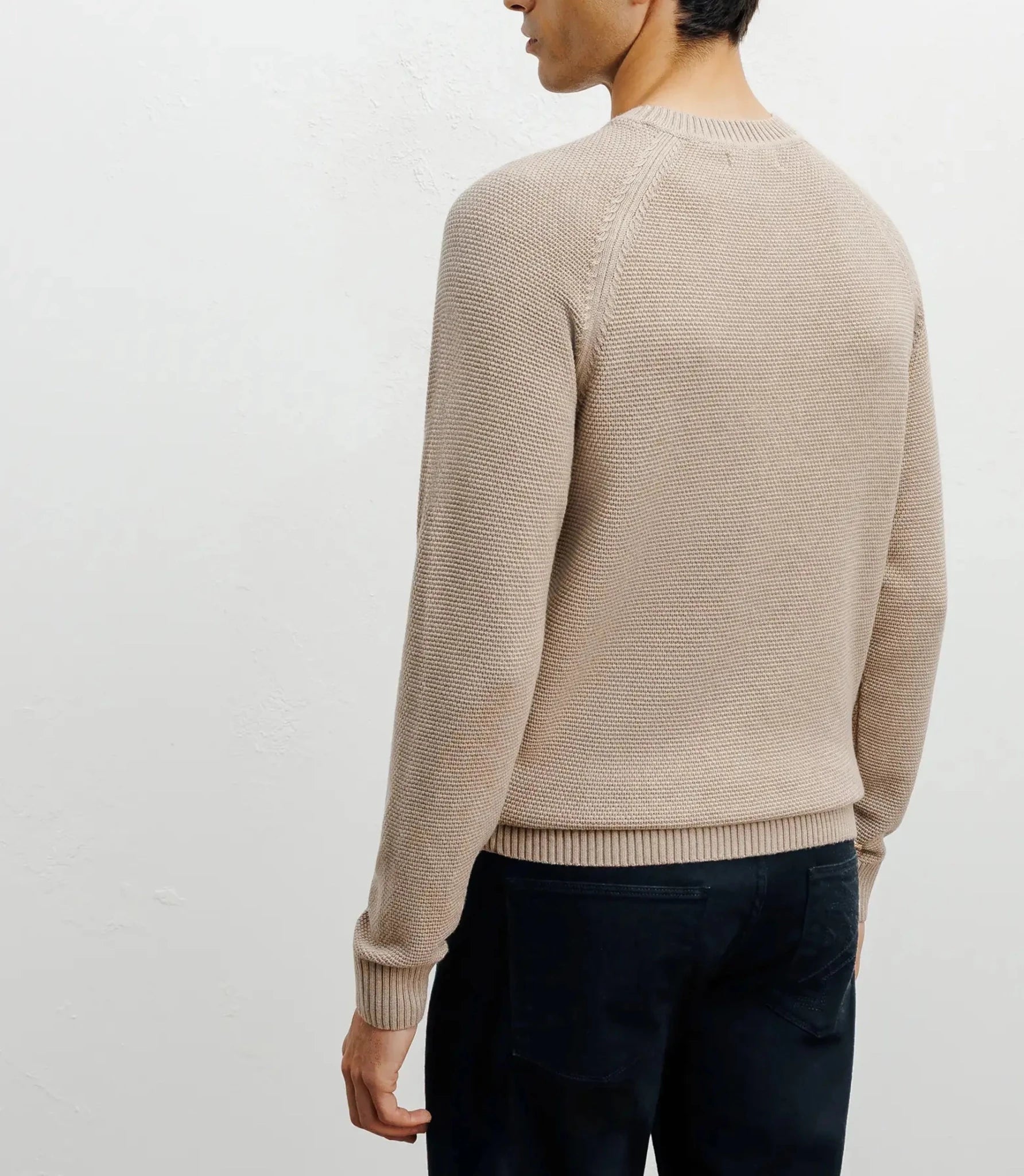 Round-neck sweater, beige stitch pattern