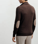 Brown half-zipped stand-up collar sweater