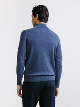 Pull demi-zippé en laine mérinos indigo