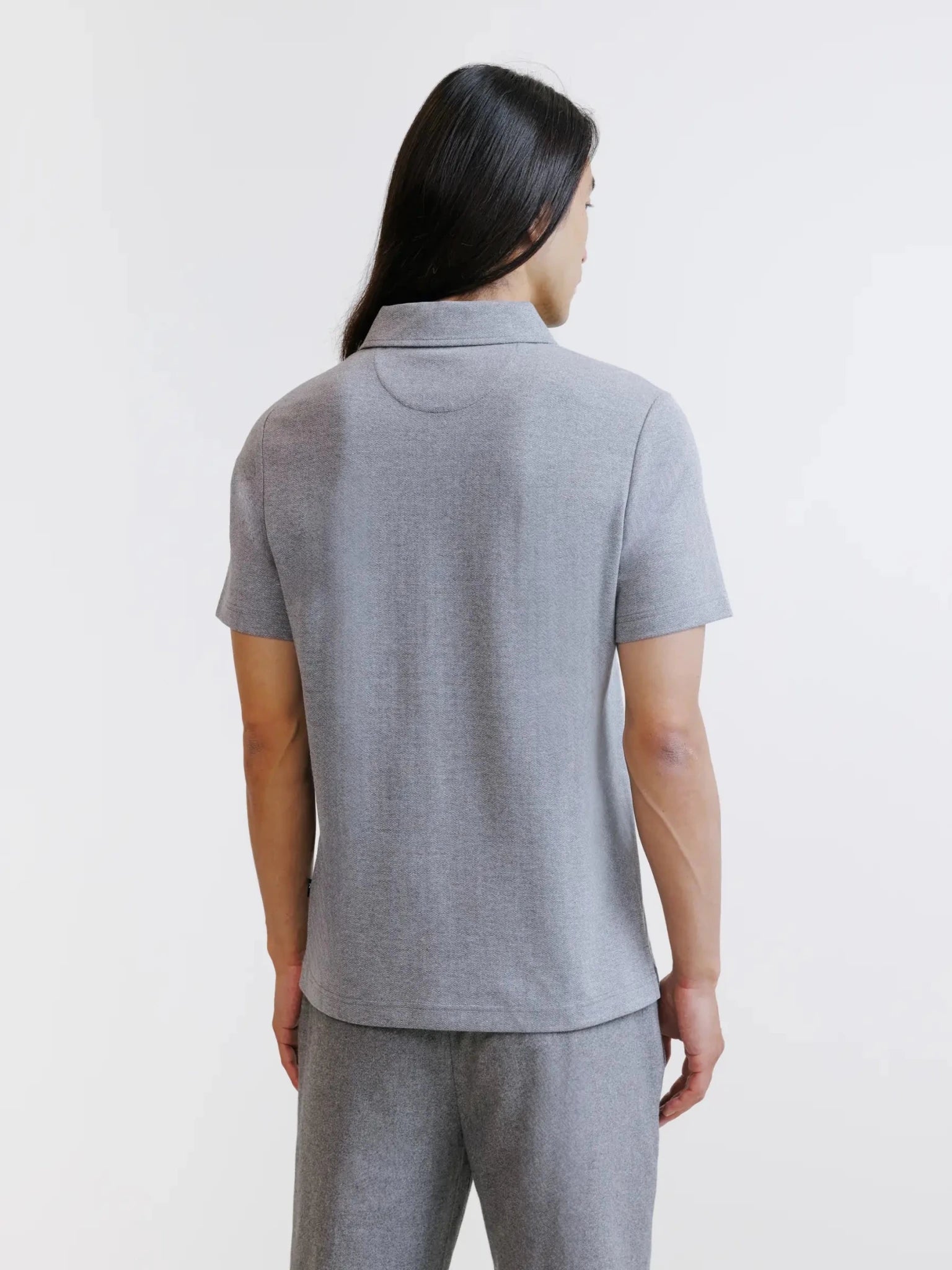 Grey marl herringbone polo shirt