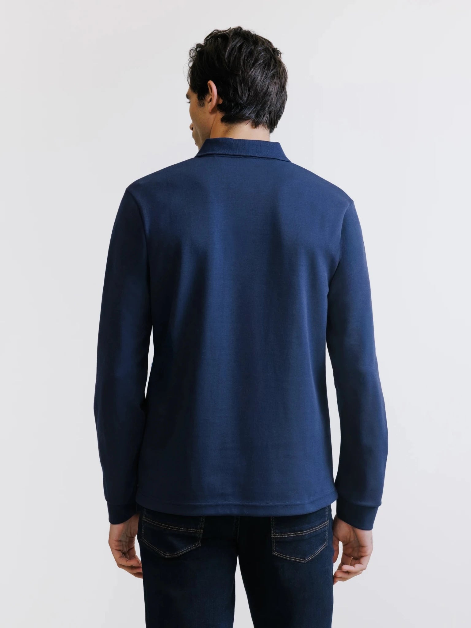 Polo manches longues col boutonné marine