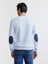 Light blue cotton and cashmere V-neck sweater