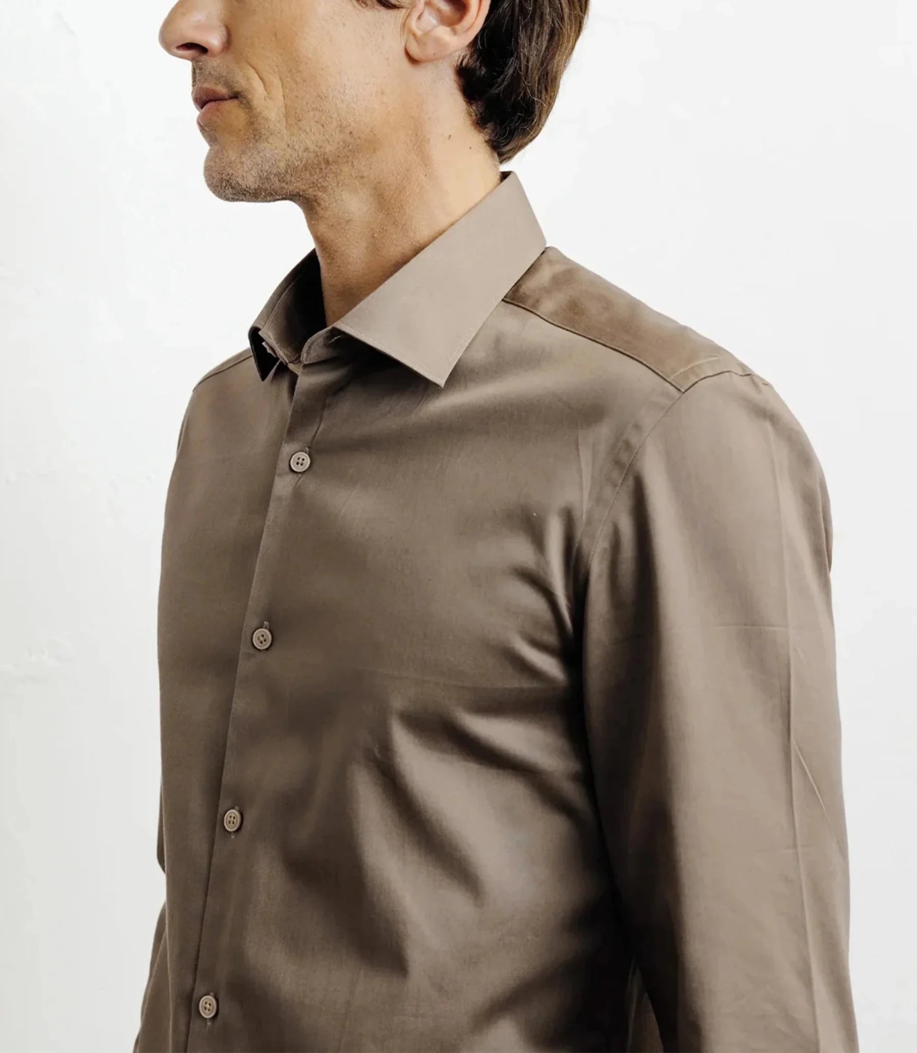 Chemise ville en satin de coton châtain