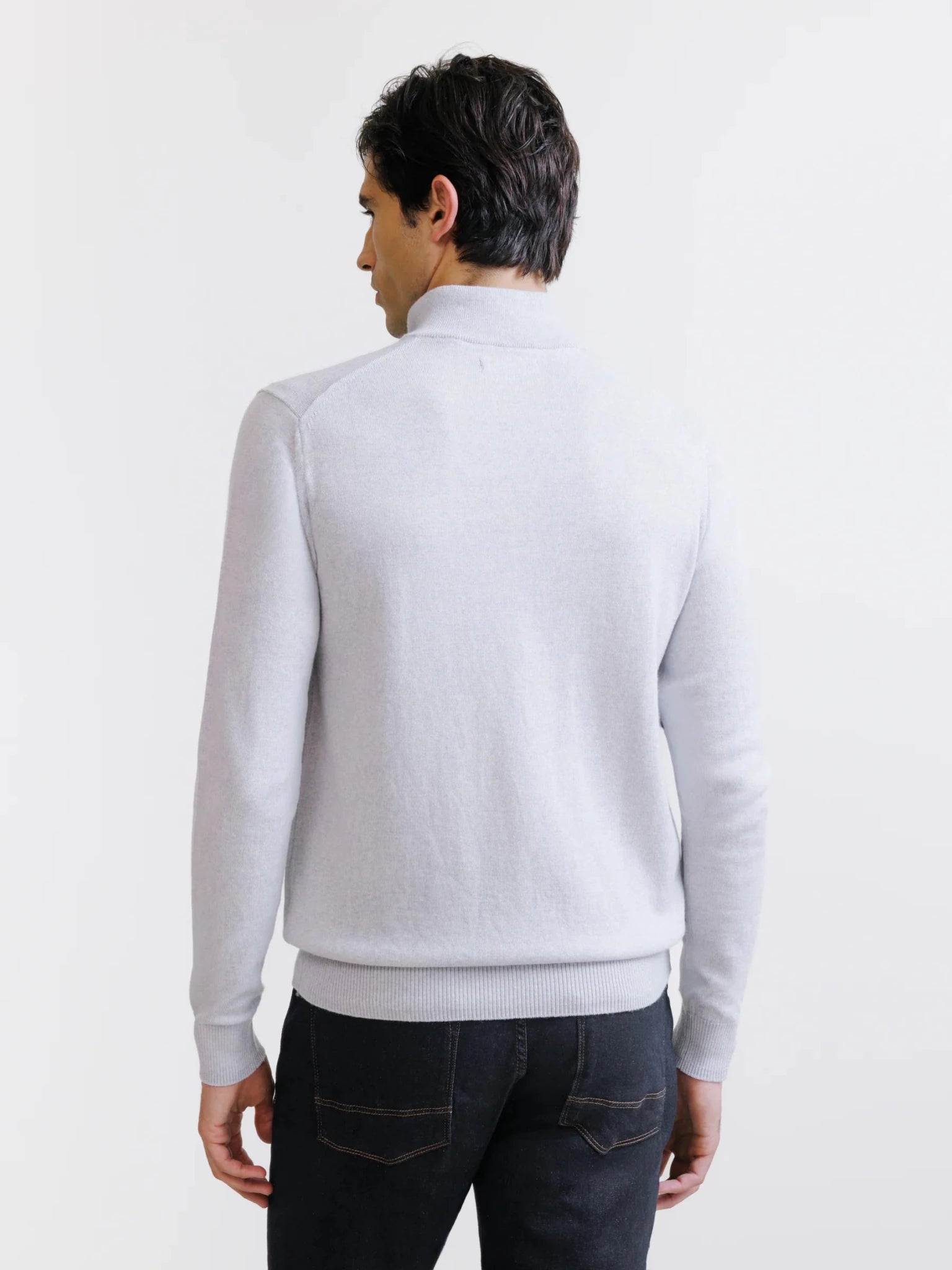 Heather grey merino wool half-zip jumper