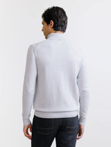 Pull demi-zippé en laine mérinos gris chiné