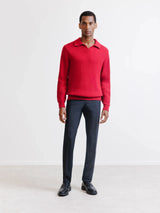 Open dark red polo neck jumper